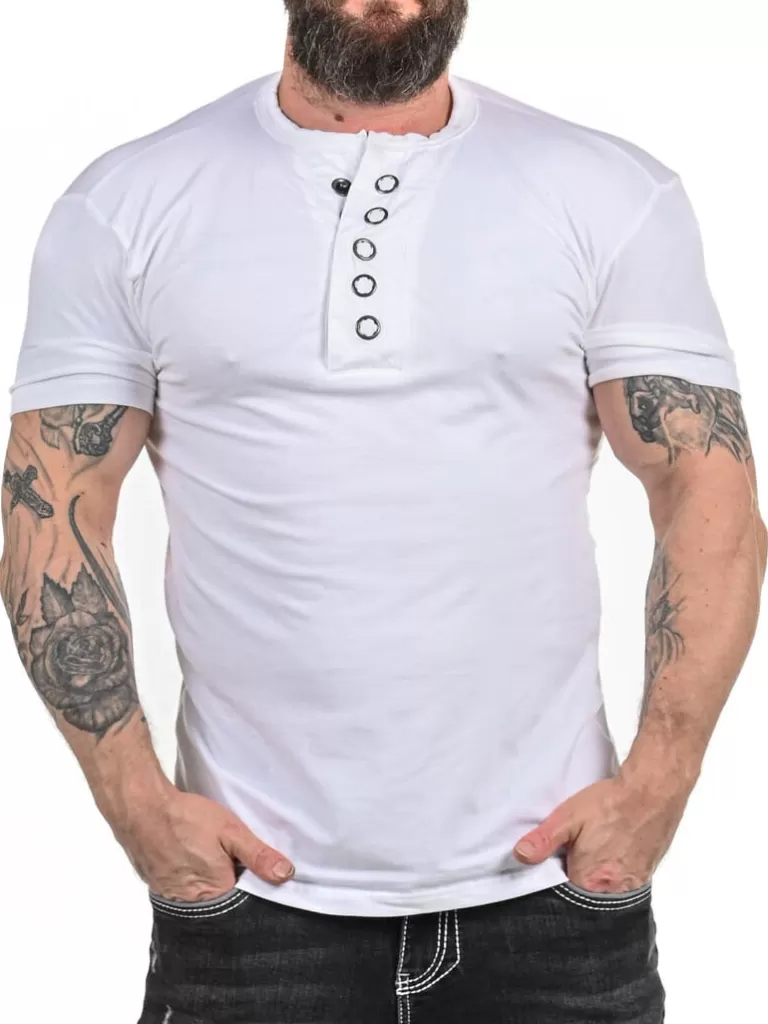 Rd Button T-Shirt - Hvid^* Cheap